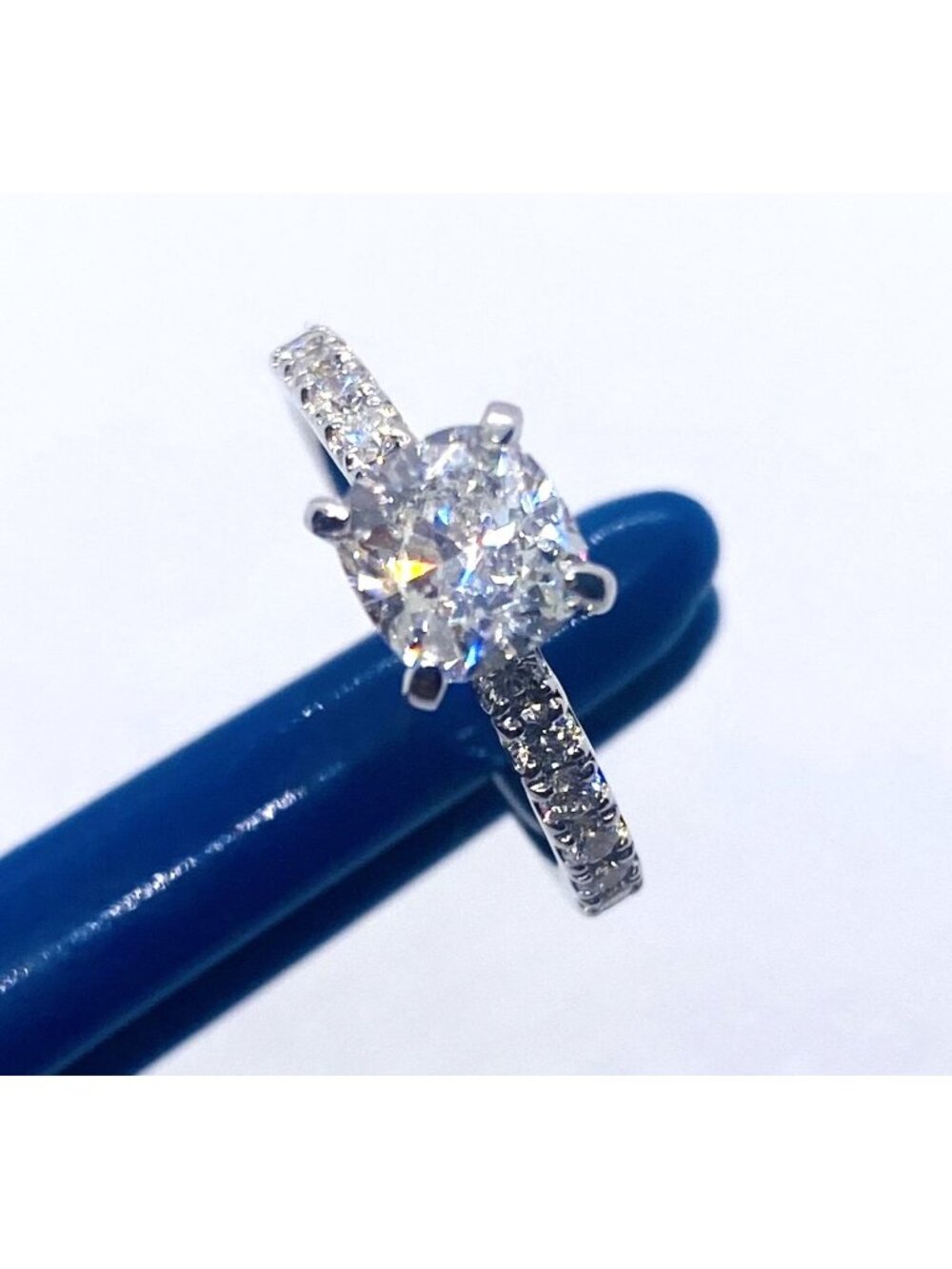 14K White Gold Cushion Cut 1.50 TCW Designer Engagement Ring